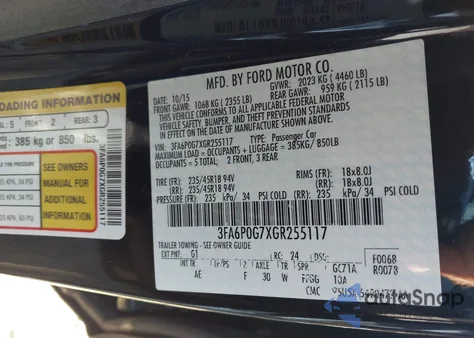 2016 Ford Fusion S z USA, uszkodzony, nr VIN 3FA6P0G7XGR255117